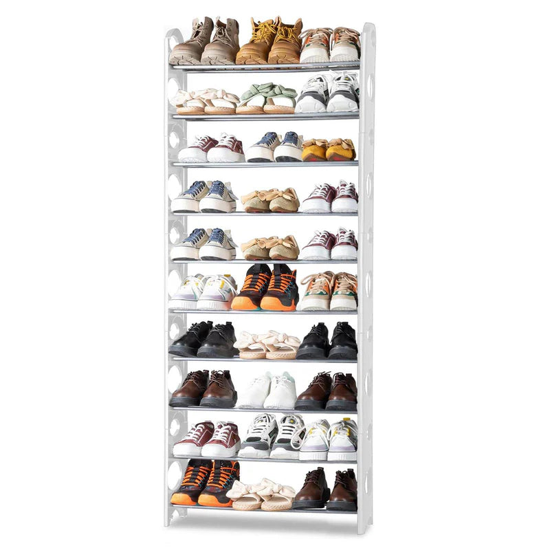 10-Tier Metal Shoe Rack – Tall & Narrow | Space-Saving Entryway Organizer