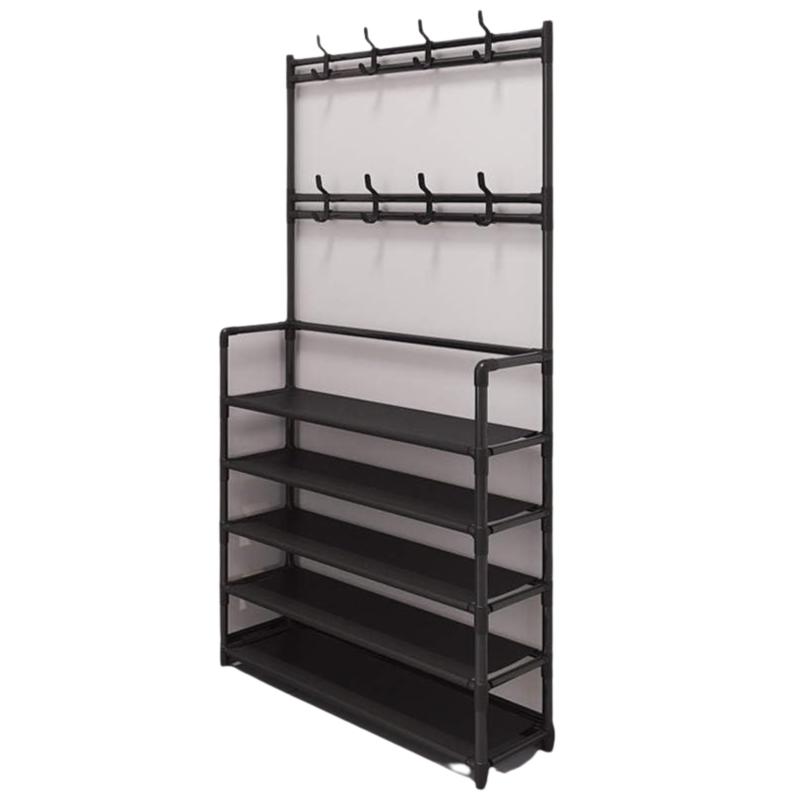 5-Tier Shoe Rack with 8 Hooks – All-in-One Entryway Organizer