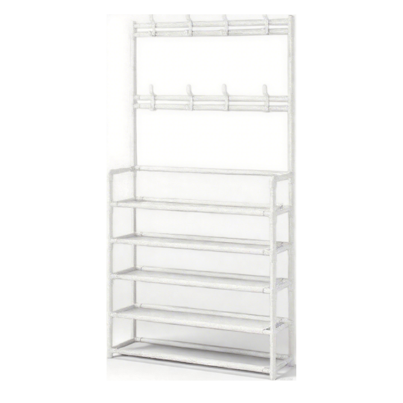 5-Tier Shoe Rack with 8 Hooks – All-in-One Entryway Organizer