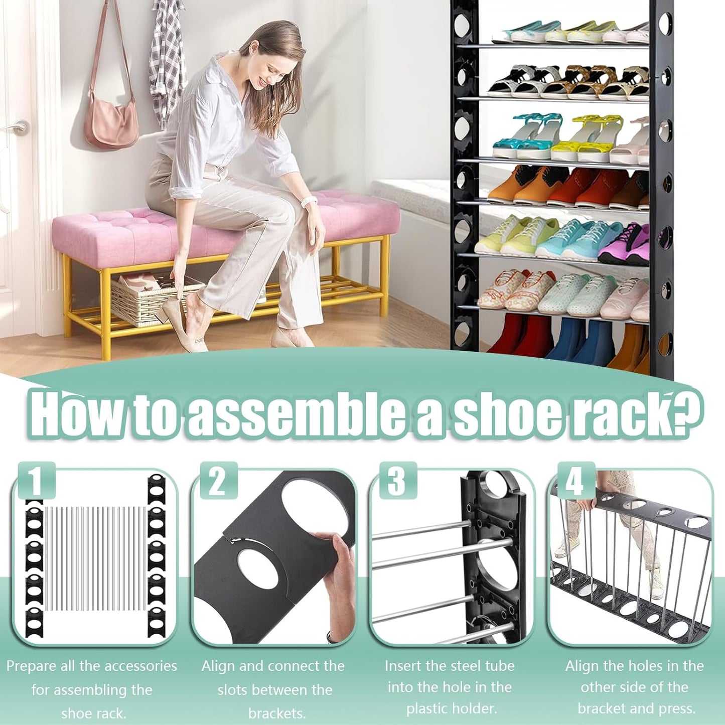 10-Tier Metal Shoe Rack – Tall & Narrow | Space-Saving Entryway Organizer
