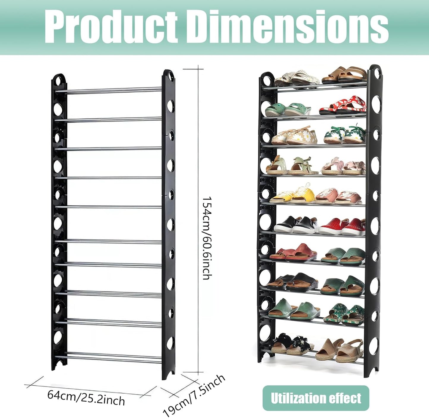 10-Tier Metal Shoe Rack – Tall & Narrow | Space-Saving Entryway Organizer