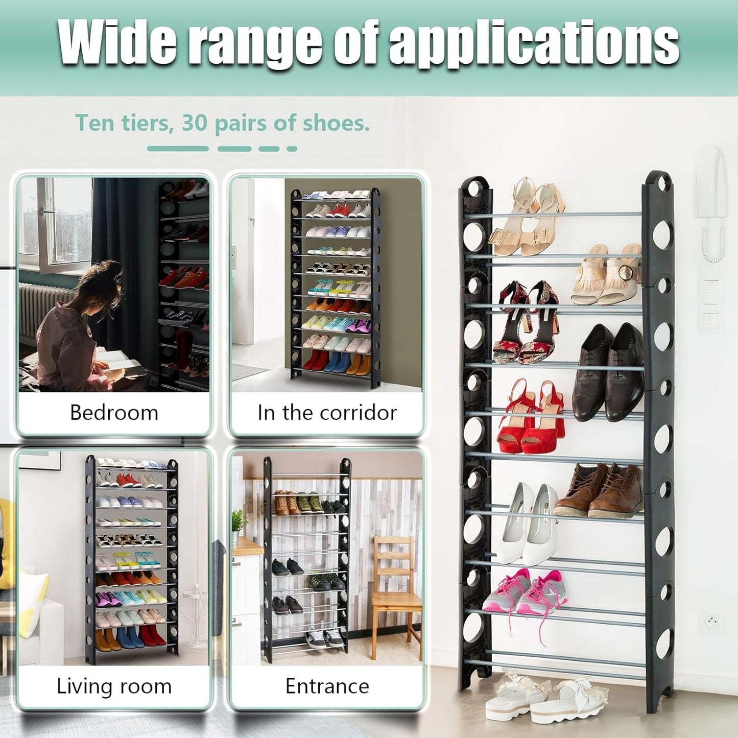 10-Tier Metal Shoe Rack – Tall & Narrow | Space-Saving Entryway Organizer