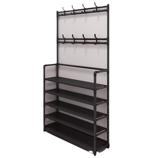 5-Tier Shoe Rack with 8 Hooks – All-in-One Entryway Organizer