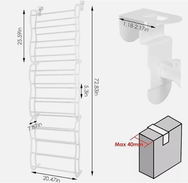 Over-the-Door Shoe Rack – 12-Tier Holds 36 Pairs | Tool-Free Setup